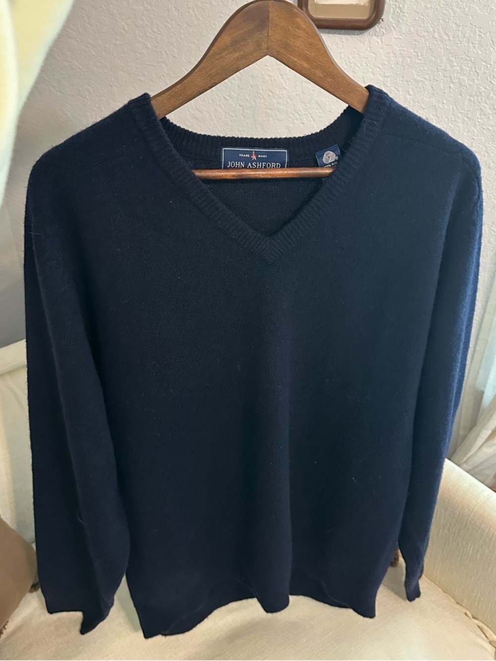 John Ashford Men's V-Neck Sweater in Navy Blue